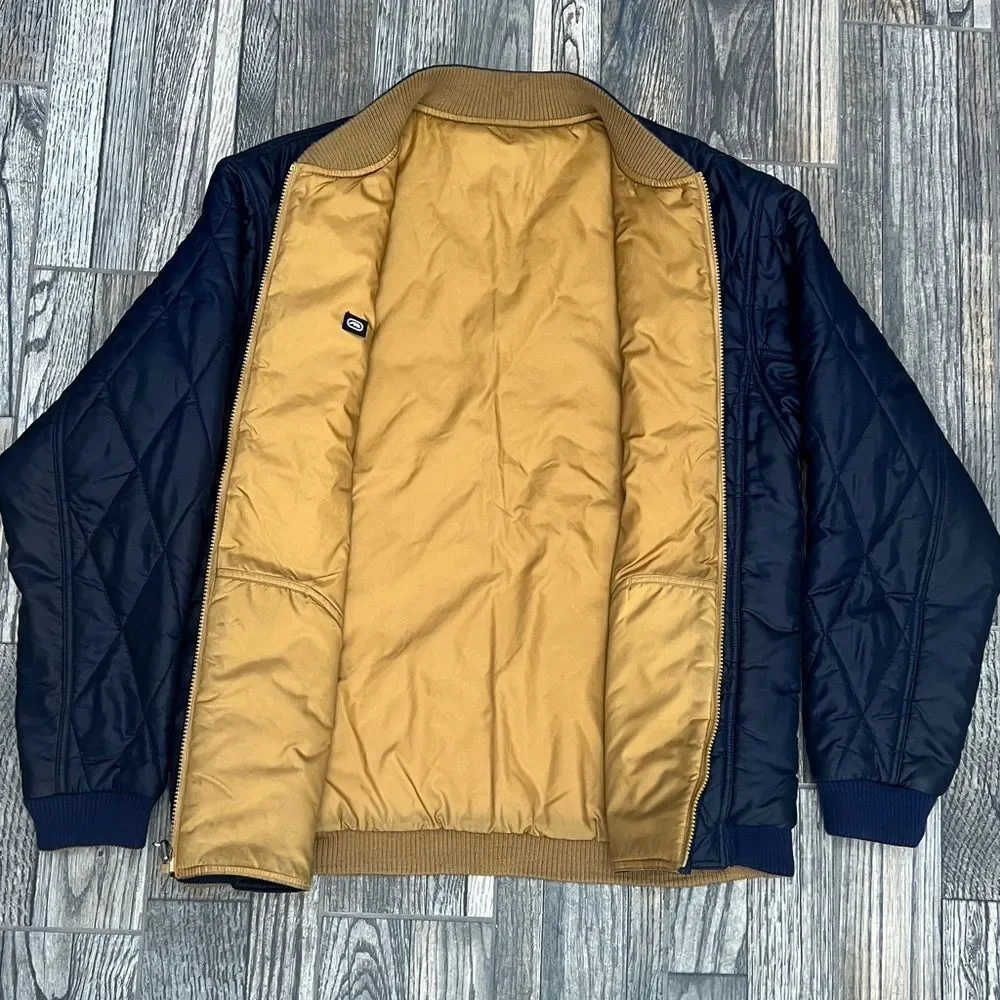 🔥🔥 Vintage‎ Y2K ECKO UNLTD. Quilted Puffer Bomber Jacket - Navy Blue/Gold - Sz